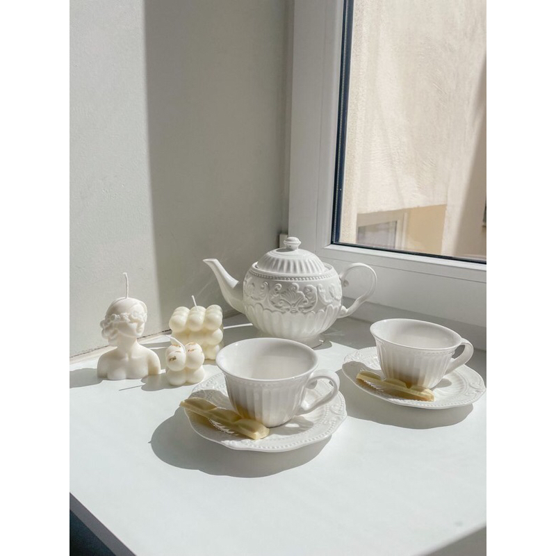 Royal White Teapot Set/TekoAntik/TekoTeh/TekoKeramik