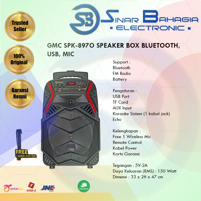 GMC SPK-897O SPEAKER BOX BLUETOOTH, USB, MIC (NEW)