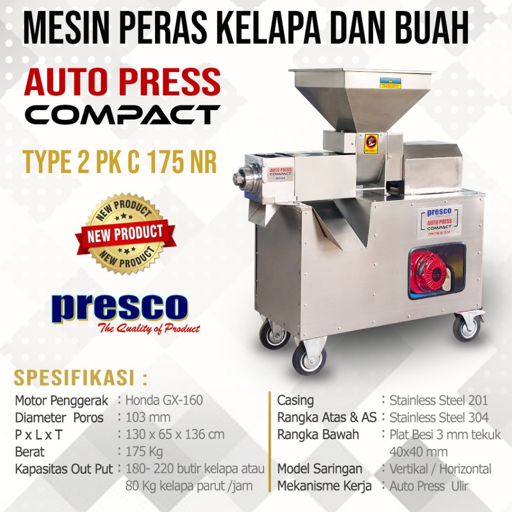 Mesin Peras  Santan Kelapa dan Buah PRESCO Type Autopress 2 PK XC-175