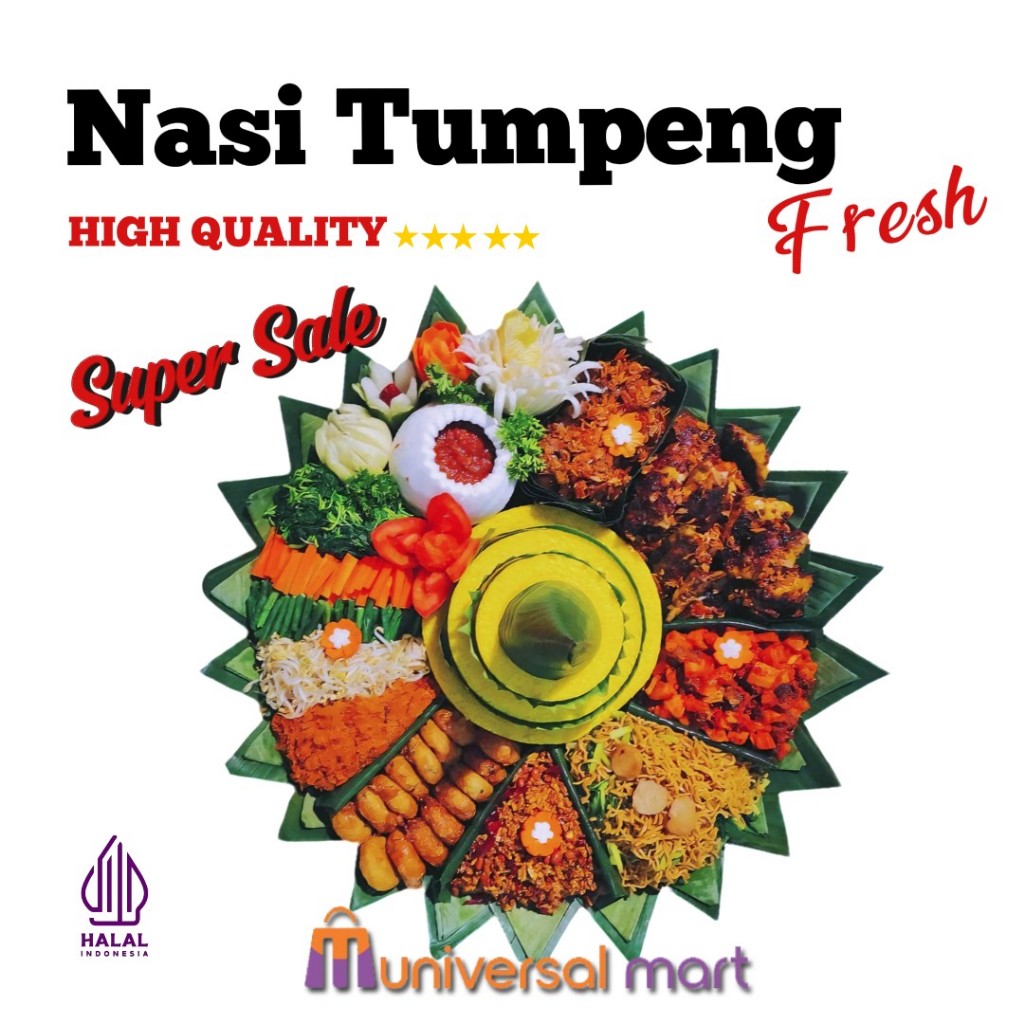 Nasi Kuning Nasi Tumpeng Tumpeng Tampah Porsi 10 ayam goreng/ bakar, Rendang / dendeng sapi