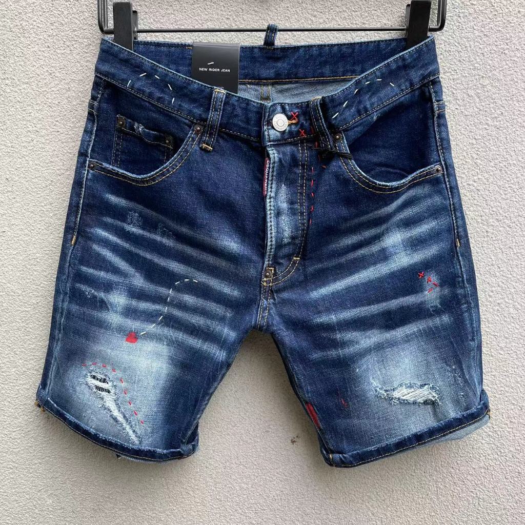 DSQUARED2 Celana Pendek Denim Robek Kepribadian Klasik Merek Fashion Jalanan Tinggi Biru Celana Pend