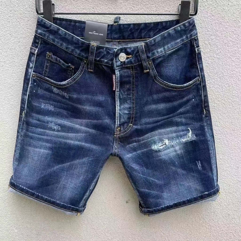 DSQUARED2 Celana Pendek Denim Pria Cocok untuk Semua Warna Biru Retro Celana Pendek Kasual Merek Fas