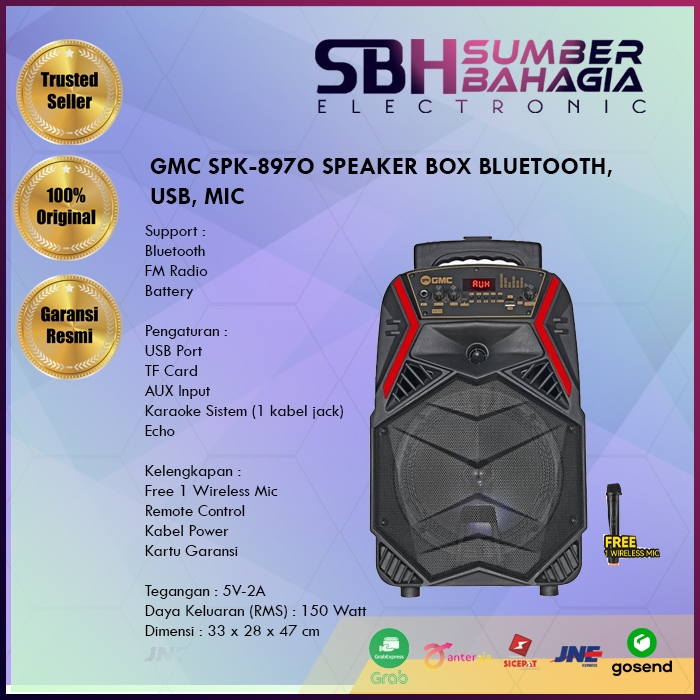 GMC SPK-897O SPEAKER BOX BLUETOOTH, USB, MIC (NEW)
