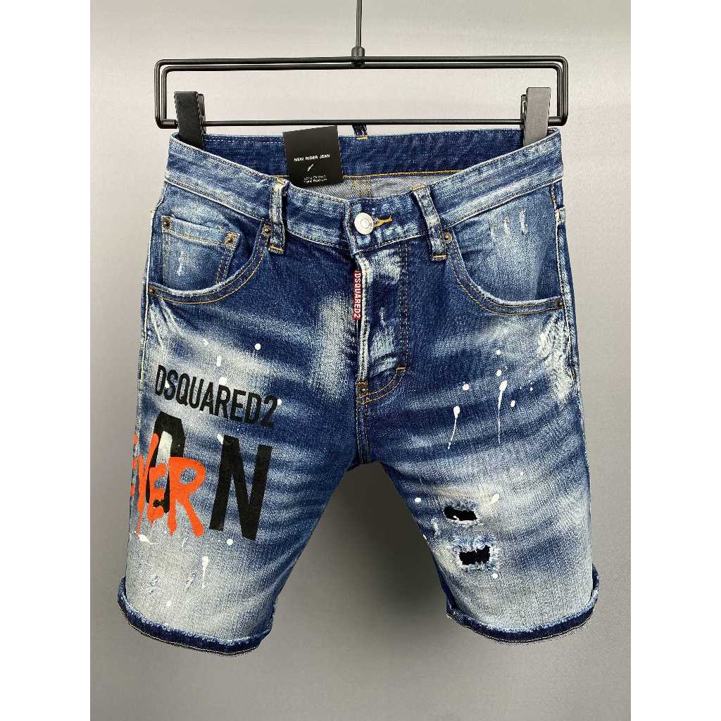 DSQUARED2 Celana Pendek Pria Motif Huruf Retro Merek Fashion Eropa dan Amerika Celana Pendek Jeans K