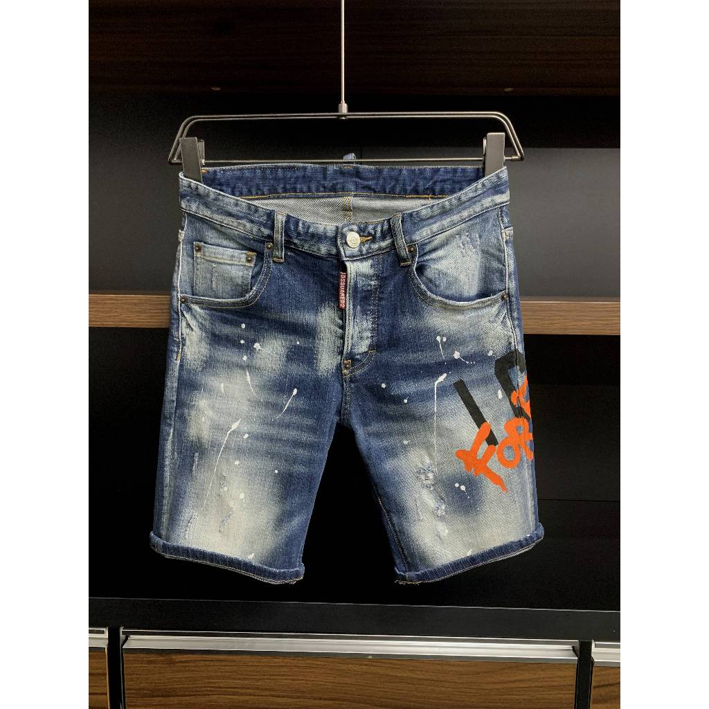 DSQUARED2 Celana Pendek Pria Motif Huruf Retro Merek Fashion Eropa dan Amerika Celana Pendek Jeans K