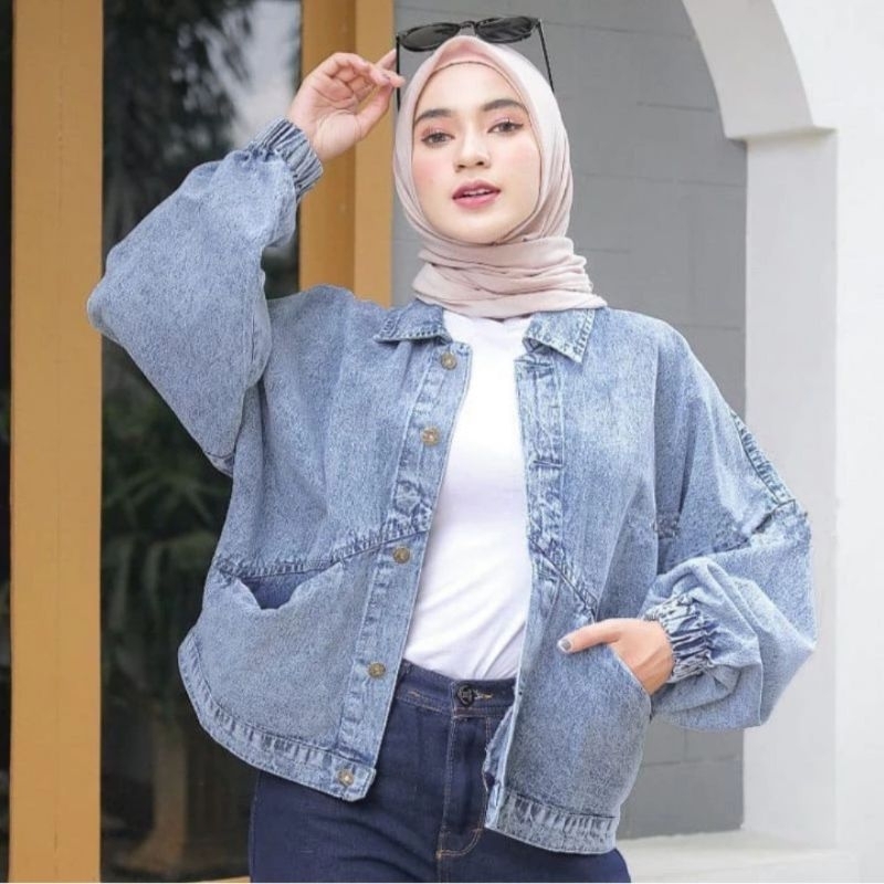JAKET JEANS WANITA OVERSIZE