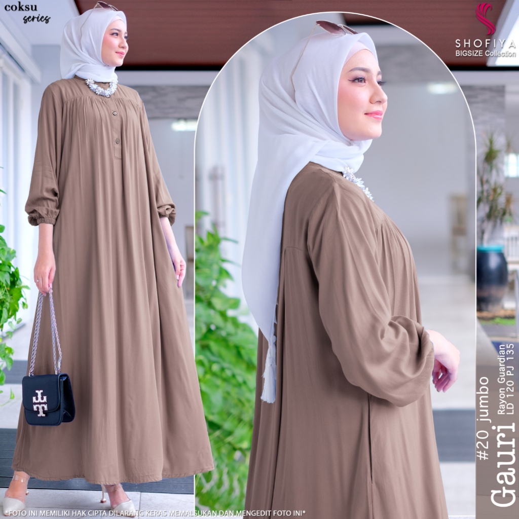 gauri gamis dress pakaian baju long dres longdress maxi maxy syari bahan rayon guardian size jumbo x