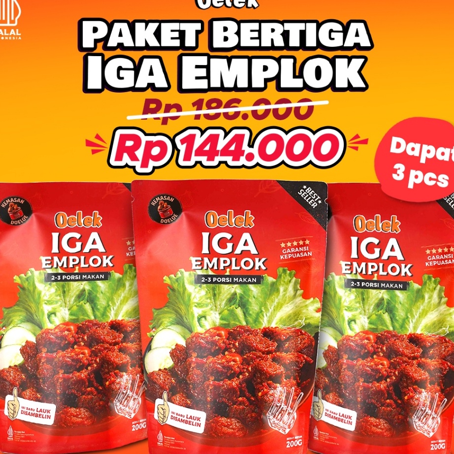

DiSkon Paket Bertiga Iga Emplok Oelek 3 Pack Iga Emplok Iga Mercon Iga Sambal Oseng Iga