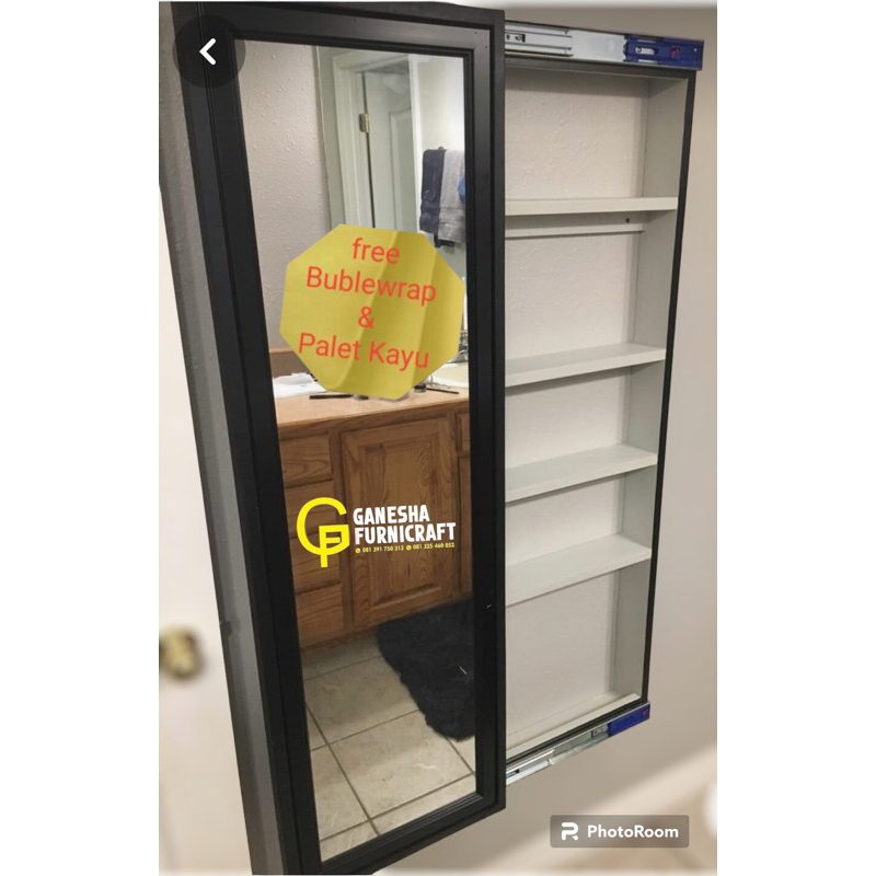 LEMARI CERMIN RAK KOSMETIK PINTU GESER SLEDING CERMIN KAMAR MANDI (FREE PALET KAYU)