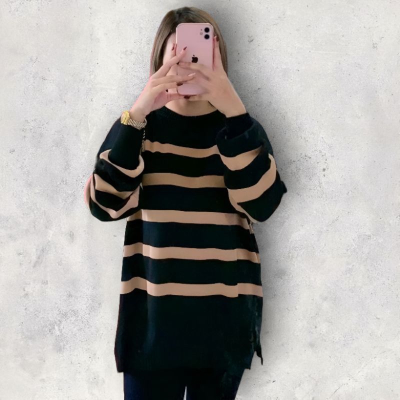 Maudy Sweater Rajut Premium seweater Garis Garis Grosir Sweater Knit Wanita Oversize Jumbo
