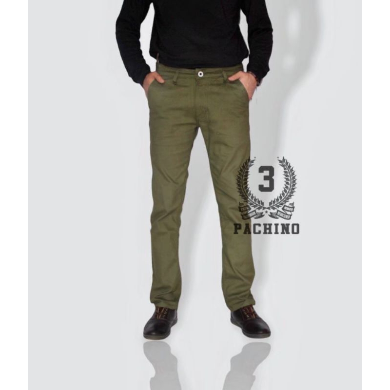 celana jeans pria panjang chino slim fit stretch warna hijau army