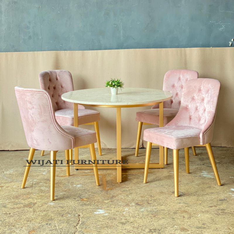 Meja Makan Marmer Asli Bulat Minimalis