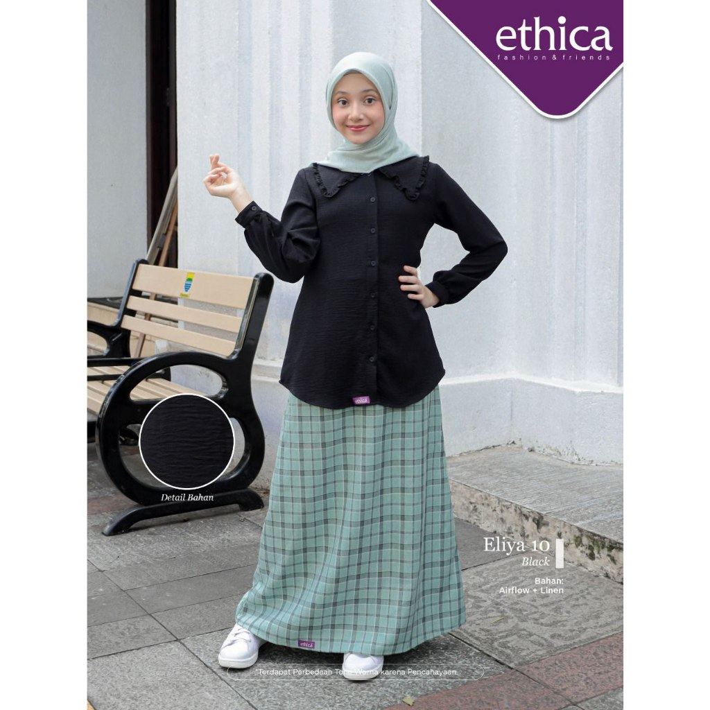 SETELAN REMAJA MUSLIMAH KEKINIAN ATASAN DAN BAWAHAN ROK ELIYA 10 BLACK BY ETHICA