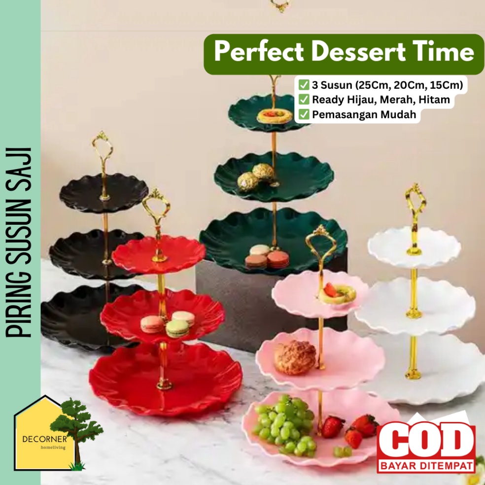 Produk Terbatas Piring Sajian Kue Cupcake 3 Susun Aesthetic