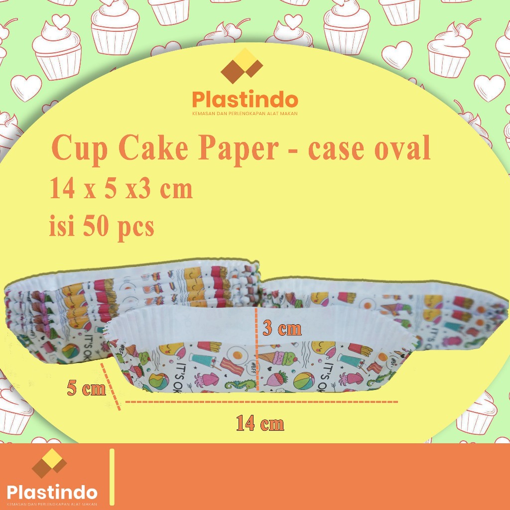 [ISI 50 PCS] Paper Cup Case OVAL Cup Cake Case Cup Roti Lonjong Oval