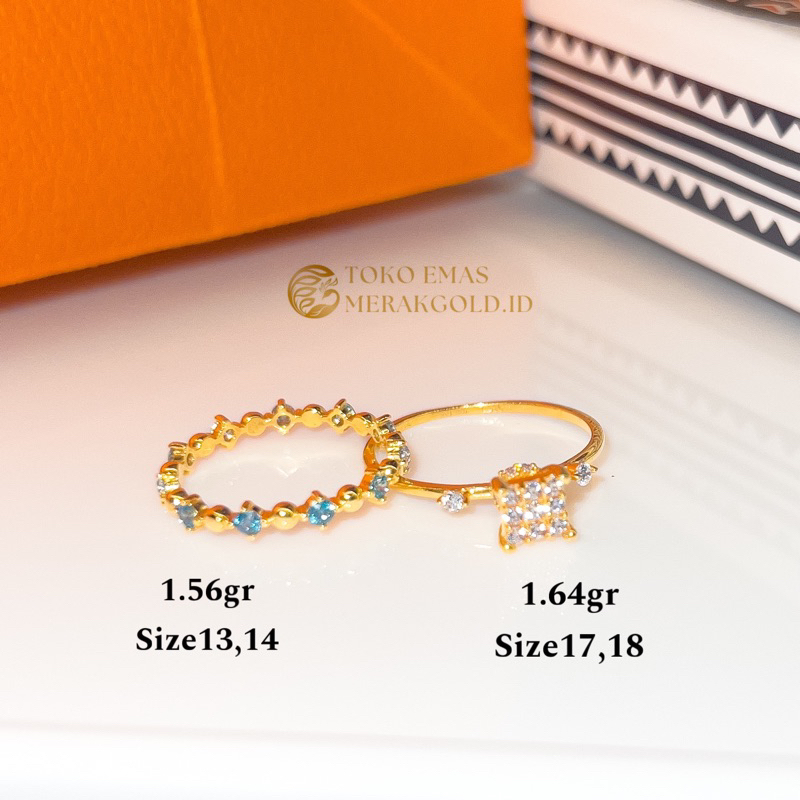 Cincin Emas Trinity Terbaru Warna Biru Cincin Permata Baguette Mewah Permata‼️ Wanita Kadar 700