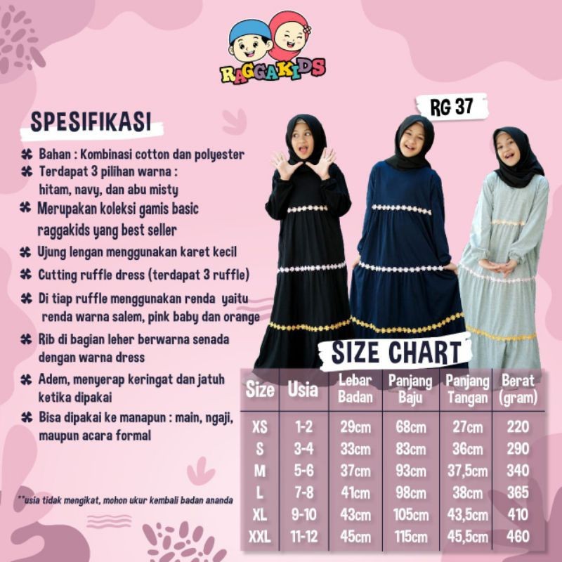 GAMIS KAOS ANAK PEREMPUAN SERI ABU MISTY RAGGAKIDS RG37 ABU SIZE S / GAMIS SAJA