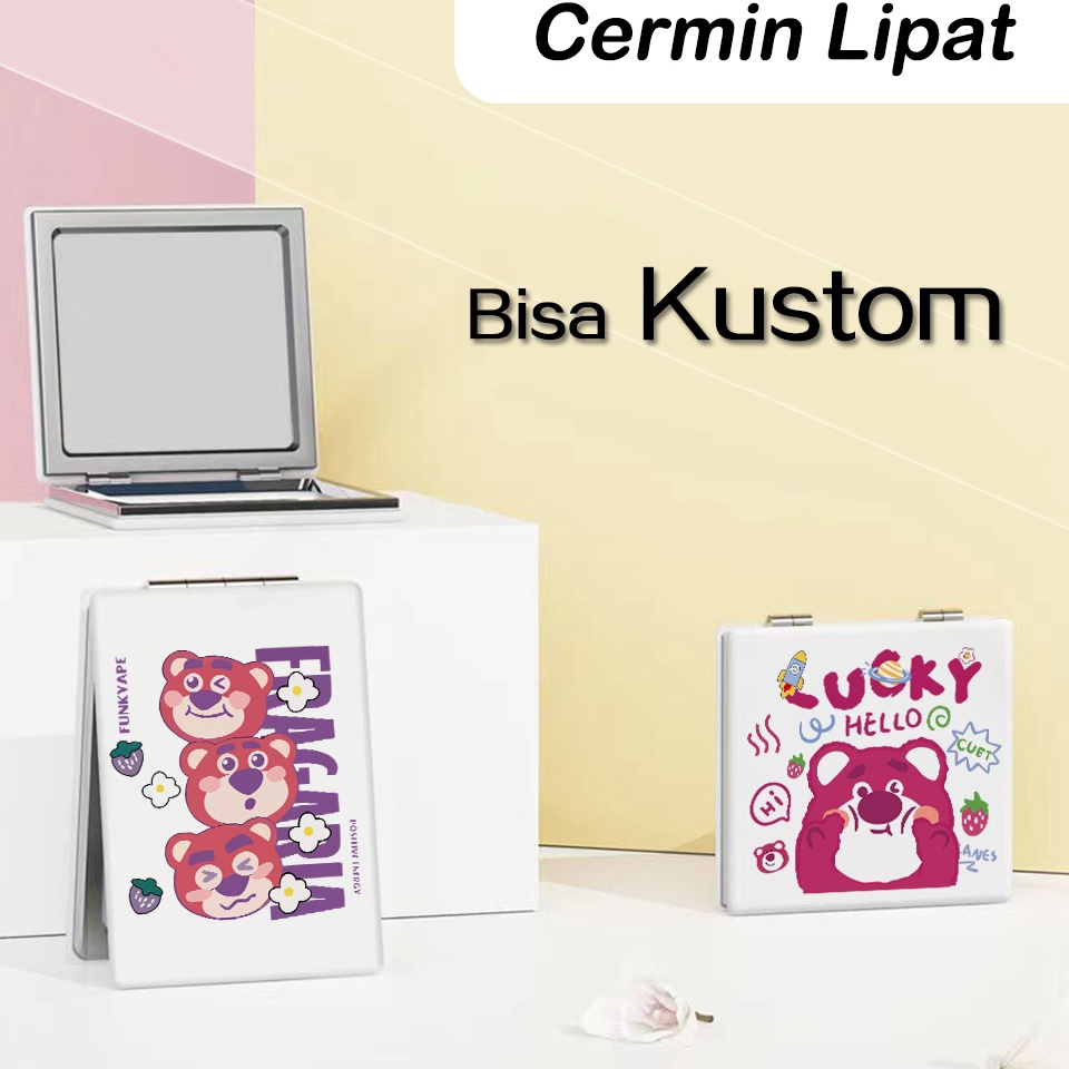 Promo 55 SUTU Cermin Lipat Custom Kartun Cermin Rias Karakter Hewan Lucu Cermin Lipat Portabel Kulit