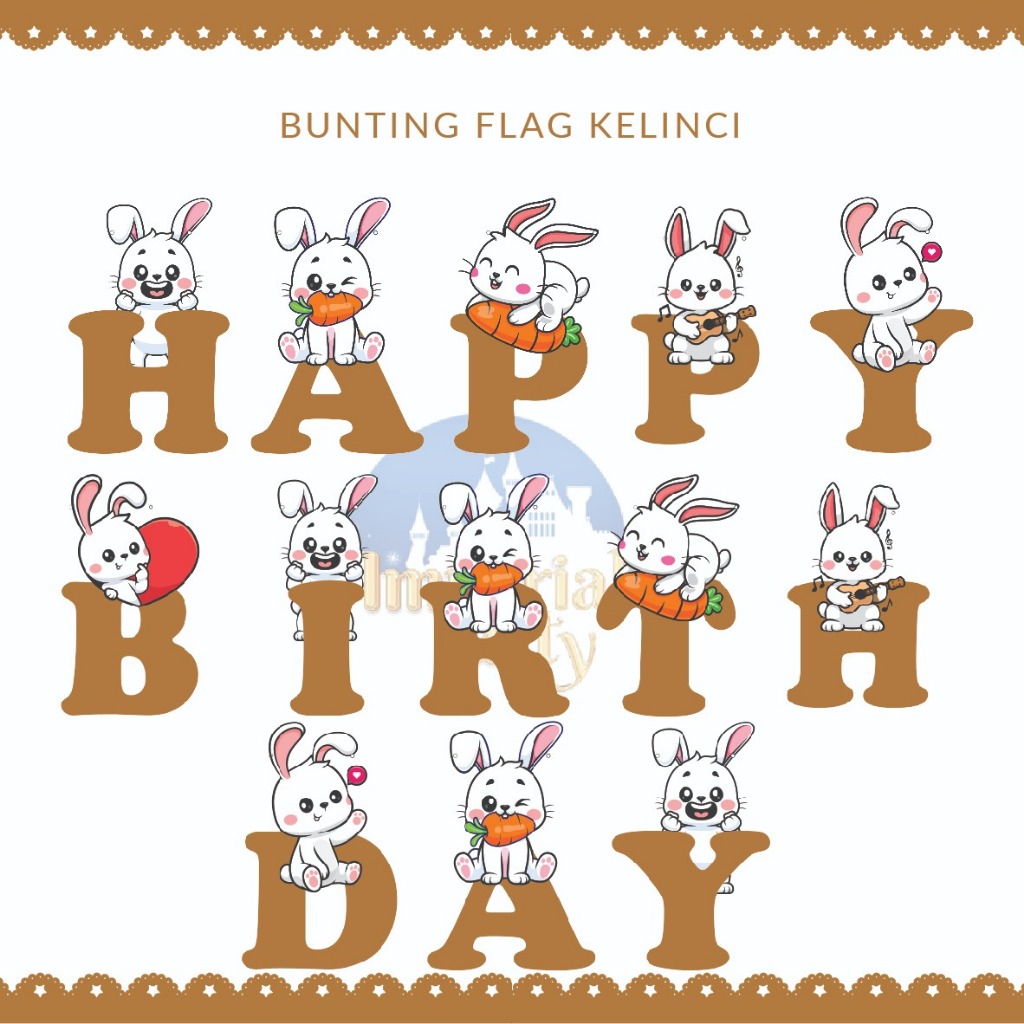 Banner Bunting Flag Happy Birthday HBD Rabbit Bunny Kelinci