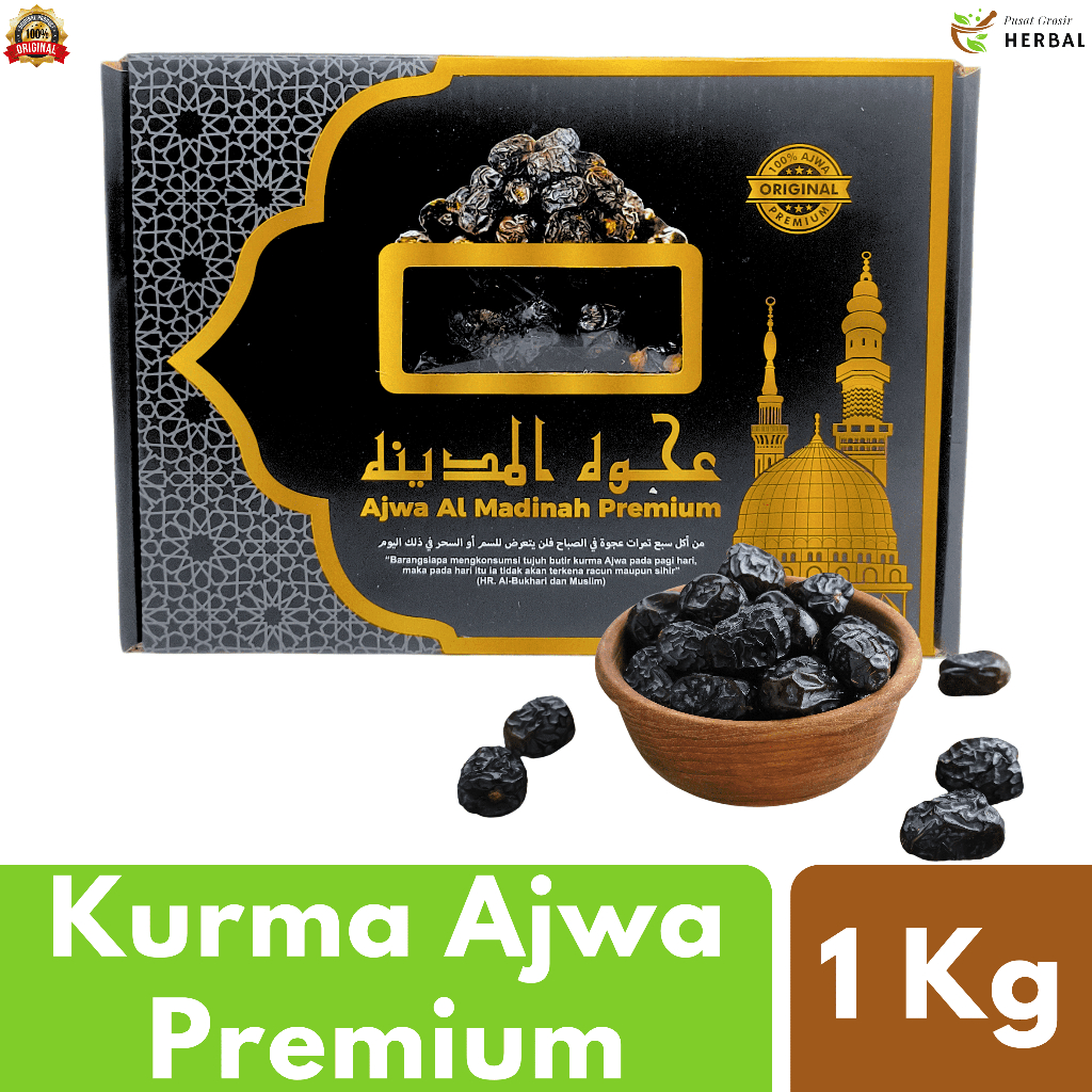 

Kurma Ajwa Nabi 1 Kg Asli 100% Original Premium Madinah / Korma Azwa Oleh Oleh Haji dan Umroh Grosir