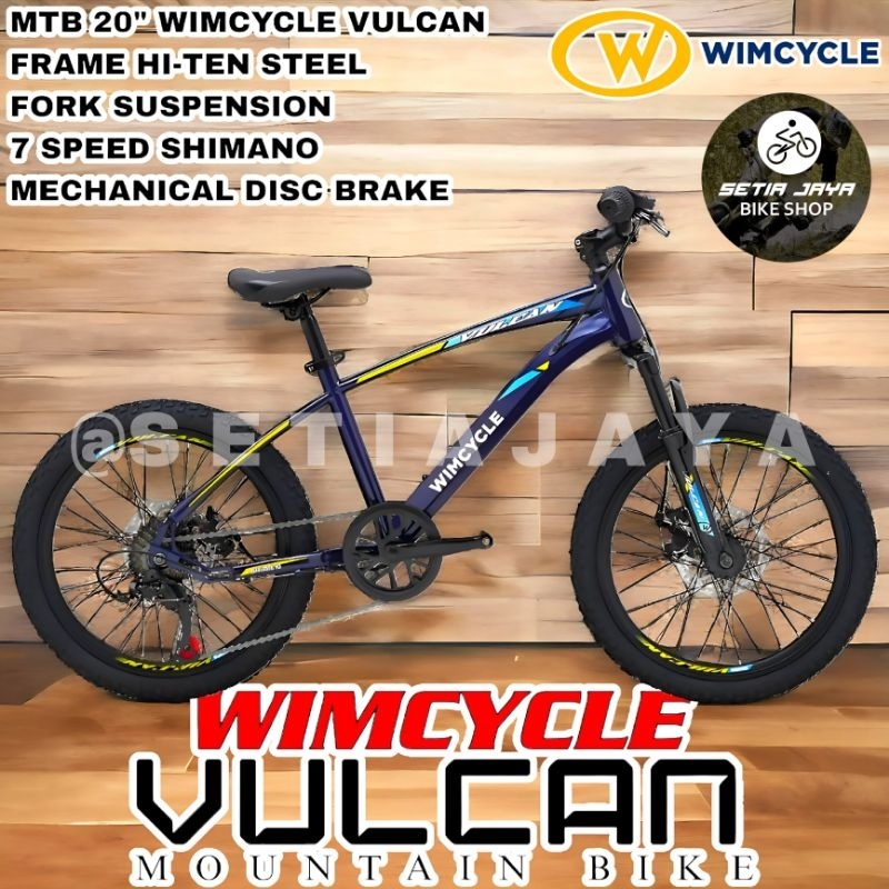 Sepeda Gunung MTB 20 Inch WIMCYCLE VULCAN Steel 7 Speed Rem Cakram New