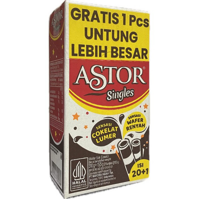 

ASTOR Chocolate Wafer SINGLES 15.5gr Coklat