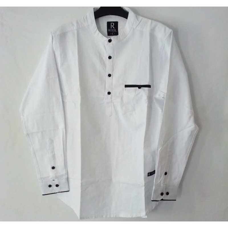 Baju Koko Kurta Katun Tebal Adem Warna Putih M, L, XL, XXL slim