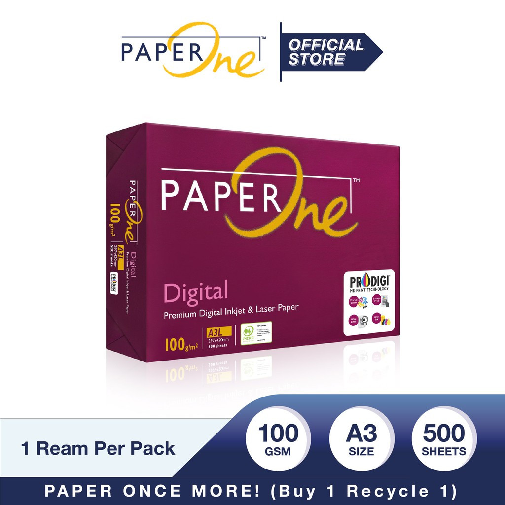 

PaperOne Kertas A3 100gr Digital 1 Rim (500 lembar) Kertas HVS A3 Kertas Fotocopy