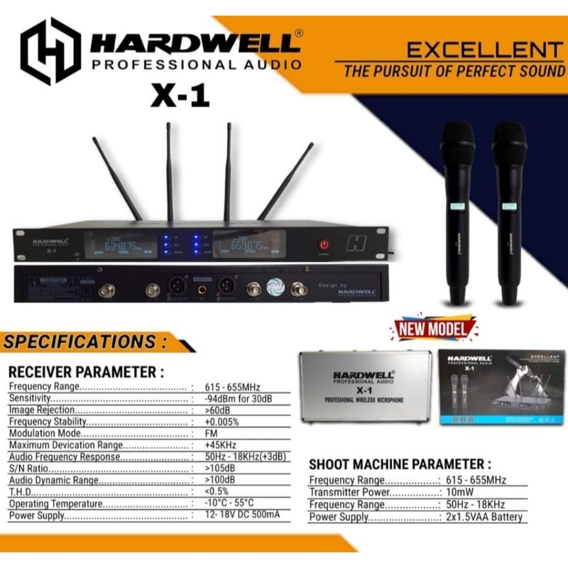 Mic Wireless HARDWELL X-1 MIC WIRELESS HARDWELL PROFFESIONAL HARDWELL X1 ORIGINAL Microphone