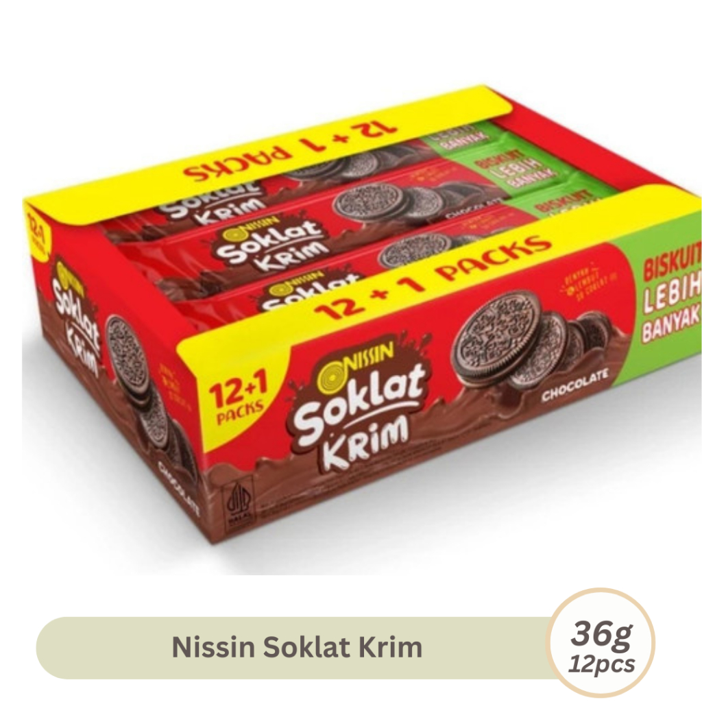 

Nissin Soklat Krim 36gr X 12+1pcs Biskuit Sandwich Coklat Dengan Krim Chocolate Kemasan Box