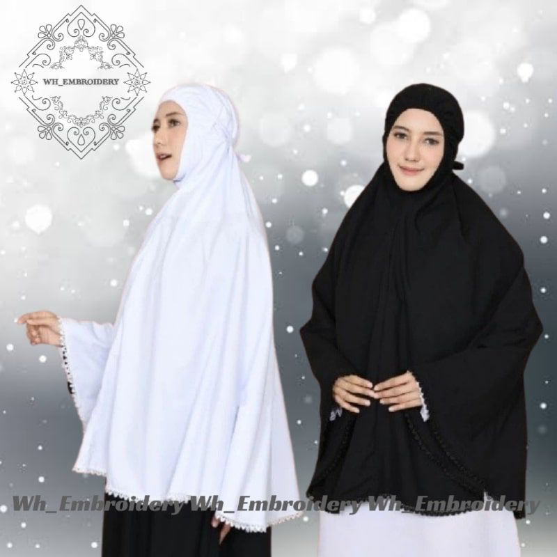 Bergo Haji Jilbab Bersaku Depan Bahan Katun Premium Renda Cantik