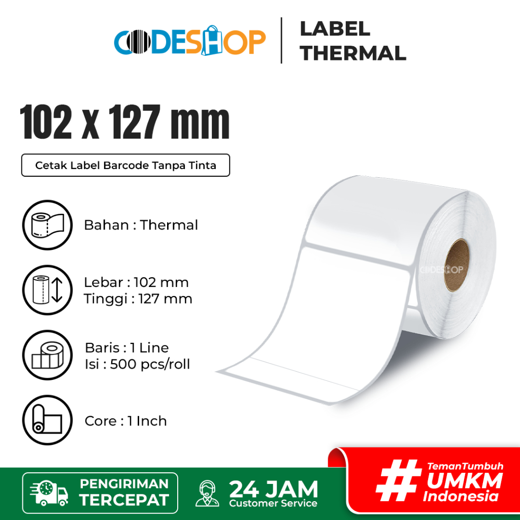 

Codeshop Stiker Label Barcode 102x127 mm Thermal 1 Line isi 500 Pcs