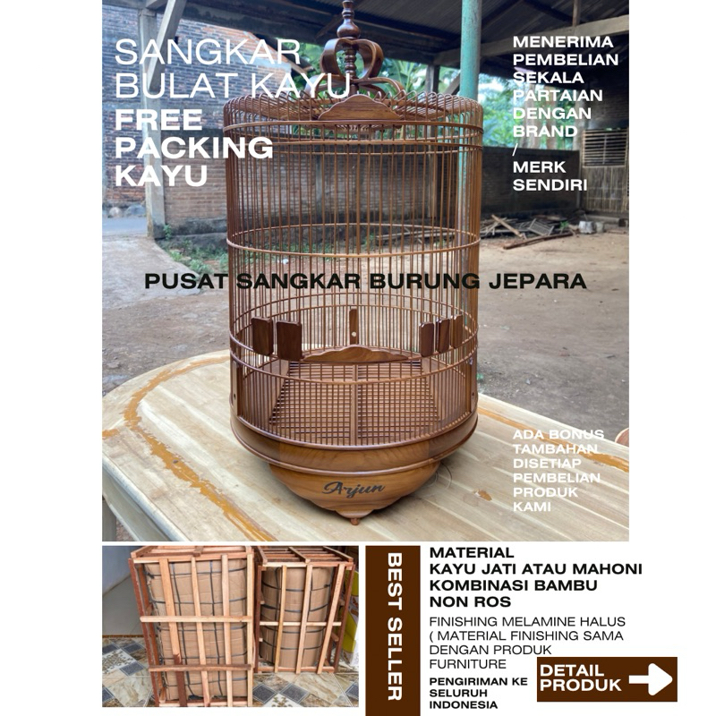 sangkar bulat kayu jati asli tpk perhutani limited edition kombinasi bambu non ros asli Jepara sangk