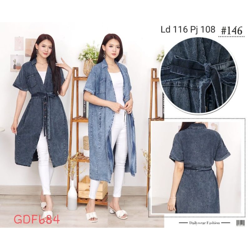 GDF684 Outer Wanita Blazer Wanita Jeans Polos panjang Jumbo LD115 PJ108 Sabuk ikat pinggang tali