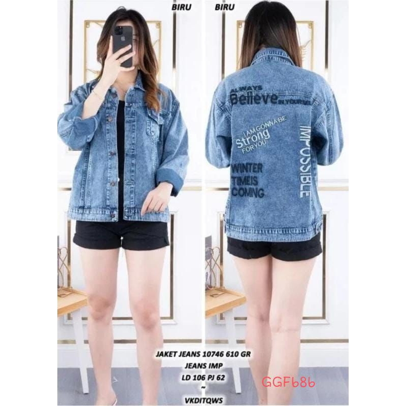 GGF686 Jaket Wanita Jeans Denim Jumbo LD106 pj62 bordir belakang full kancing