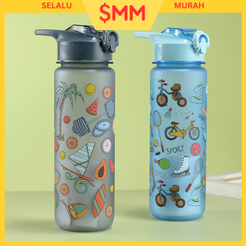 Botol Tempat Minum Anak Motif Lucu 1 Liter Sport Tumbler Sekolah Portable 1000ML Bonus Sedotan
