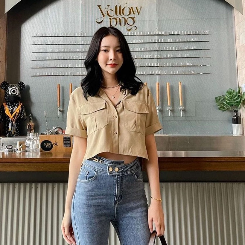 KEMEJA CROP KOREAN / KEMEJA WILONA BAHAN WOLFIS PREMIUM