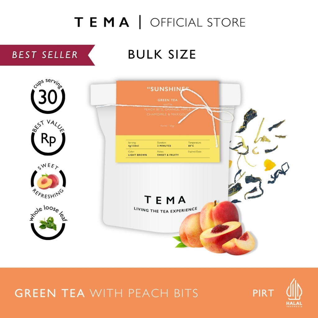 

Sunshine - Peach Green Tea - TEMA Tea Loose Leaf Large Pouch - 30 Servings