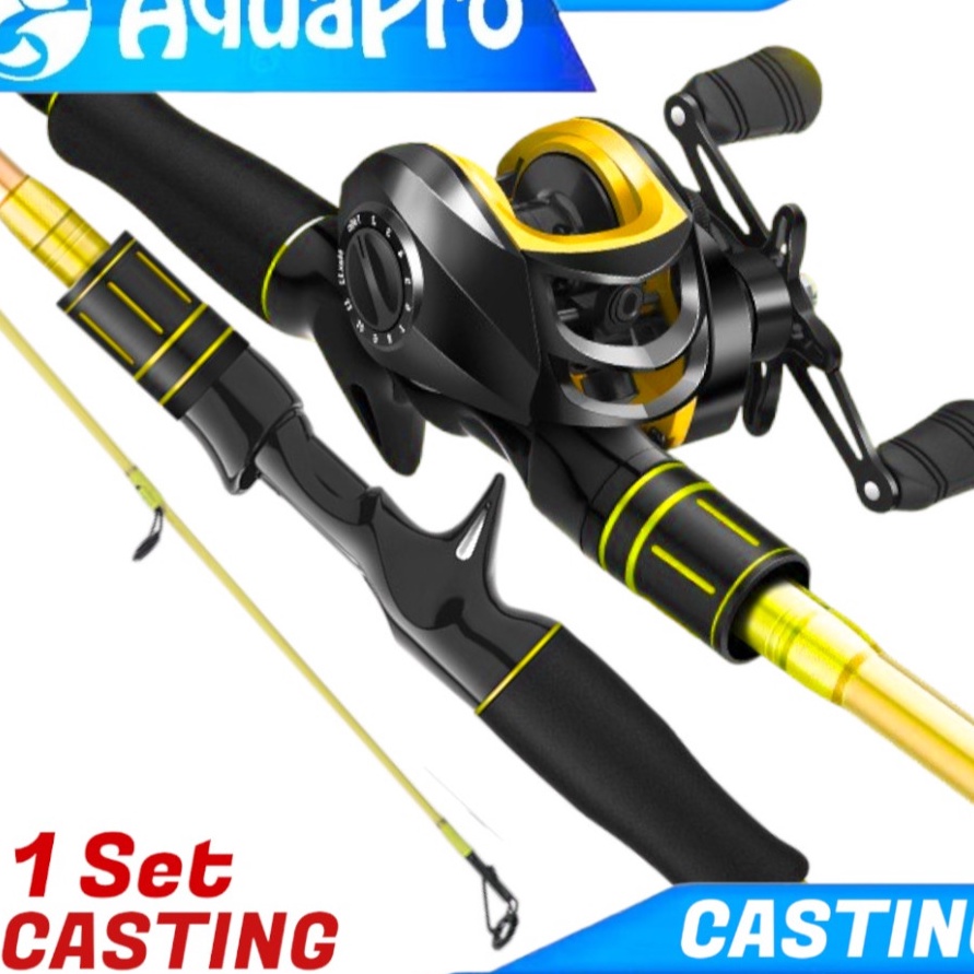 XC26619 AquaPro  1 Set Paket Joran Pancing Spinning  Baitcasting Untuk Casting Lure Fishing Rod Carb