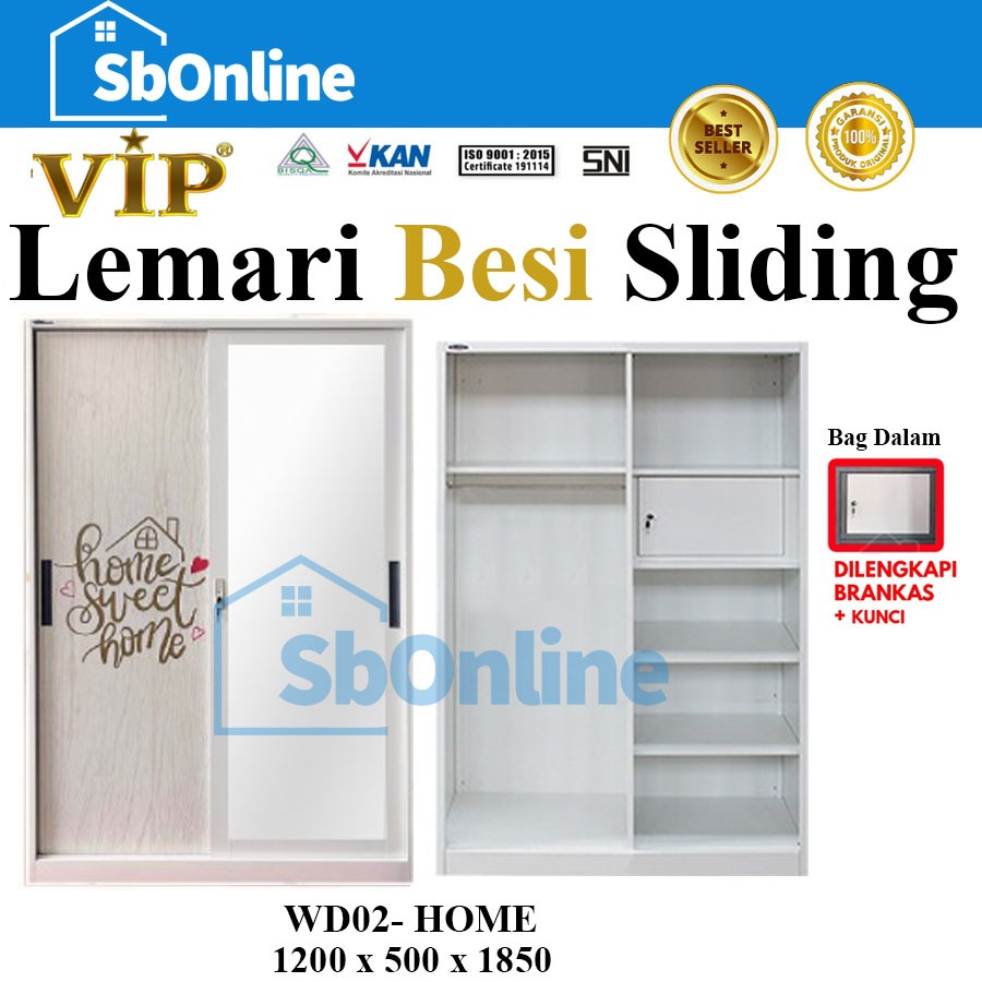 Lemari Pakaian BESI JUMBO Sliding 2 Pintu Putih Marmer Baju MURAH Metal TERMURAH Anti Rayap Anti Jam