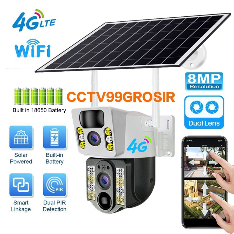 CCTV 4G Dual Lens Solar Panel Camera Outdoor CCTV Camera PIR 8MP