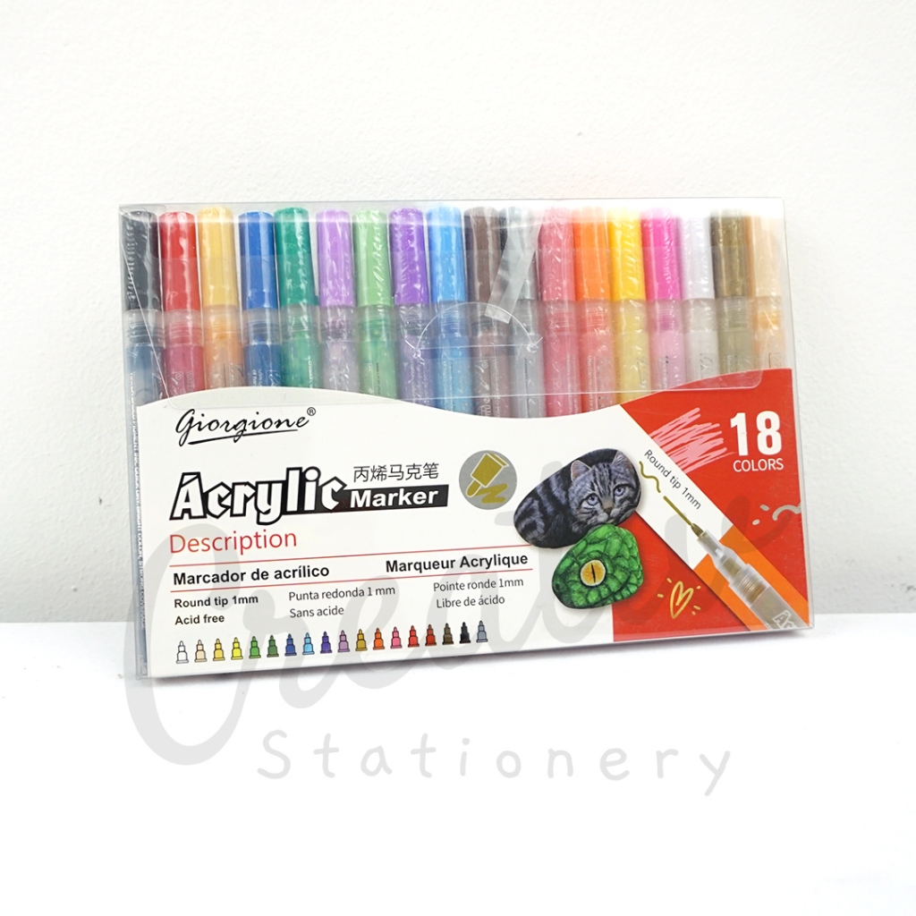 

RB GIORGIONE Acrylic Marker Pen Set Spidol Akrilik Cat Paint 12 18 Warna G-Mk1105