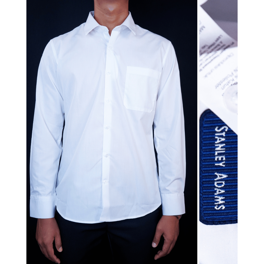 STANLEY ADAMS Kemeja Pria Lengan Panjang Formal Slim Fit Putih Polos