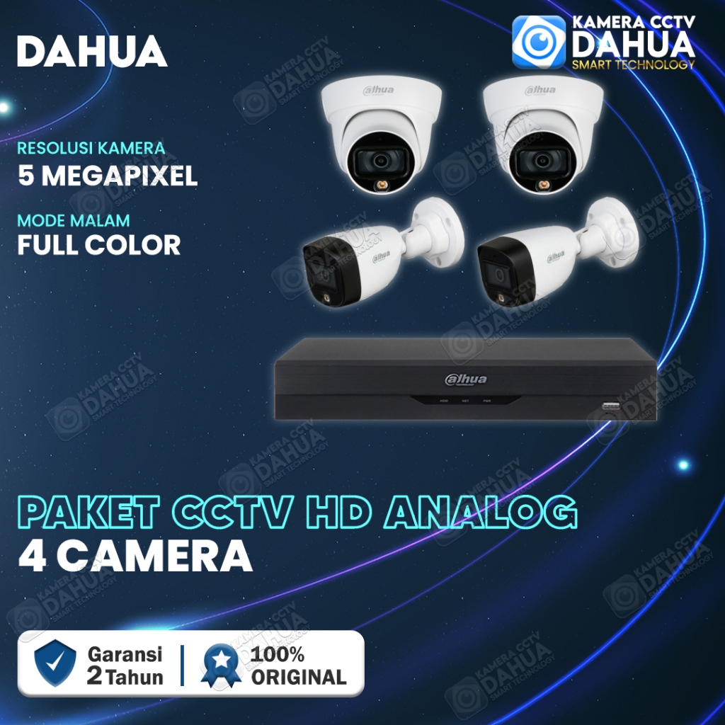 PAKET CCTV DAHUA 5MP FULL COLOR 4 CHANNEL 4 KAMERA