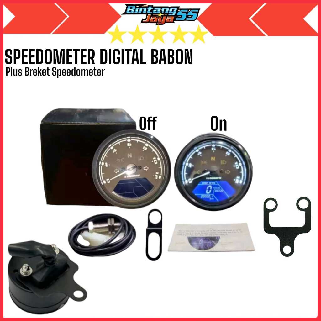Speedometer digital babon plus breket Spidometer bulat babon Universal