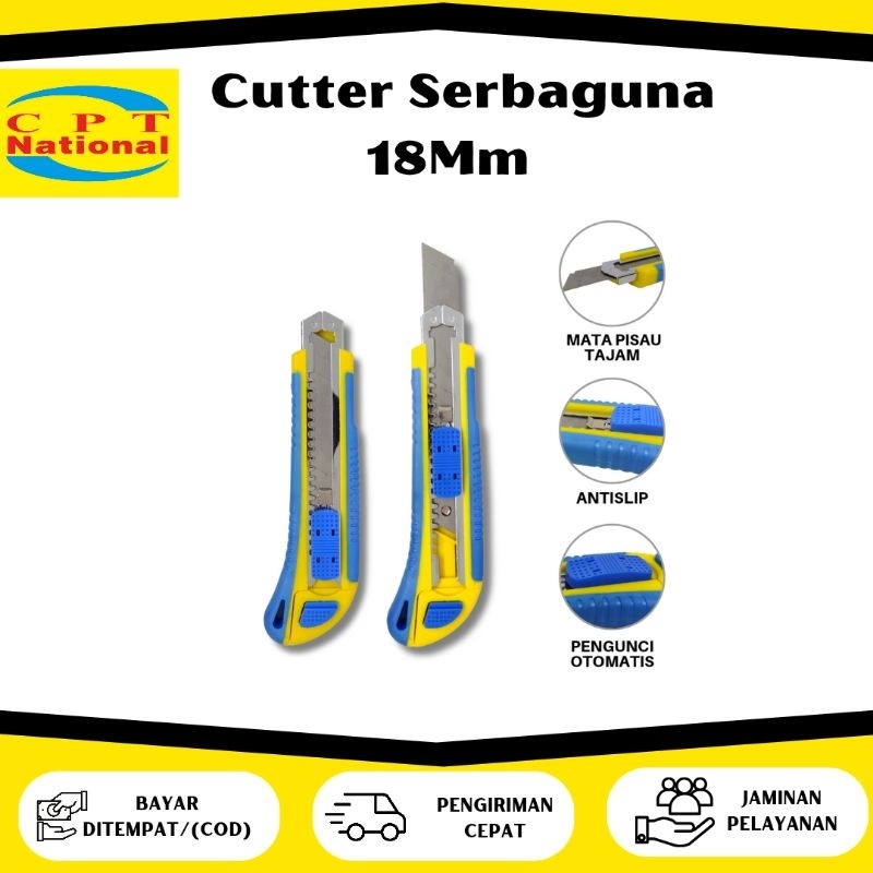 

(12 PCS) Cutter Serbaguna 18MM CPT National Multifungsi Kater Besar Pisau Geser Pemotong Bonus Refill 2 Pcs