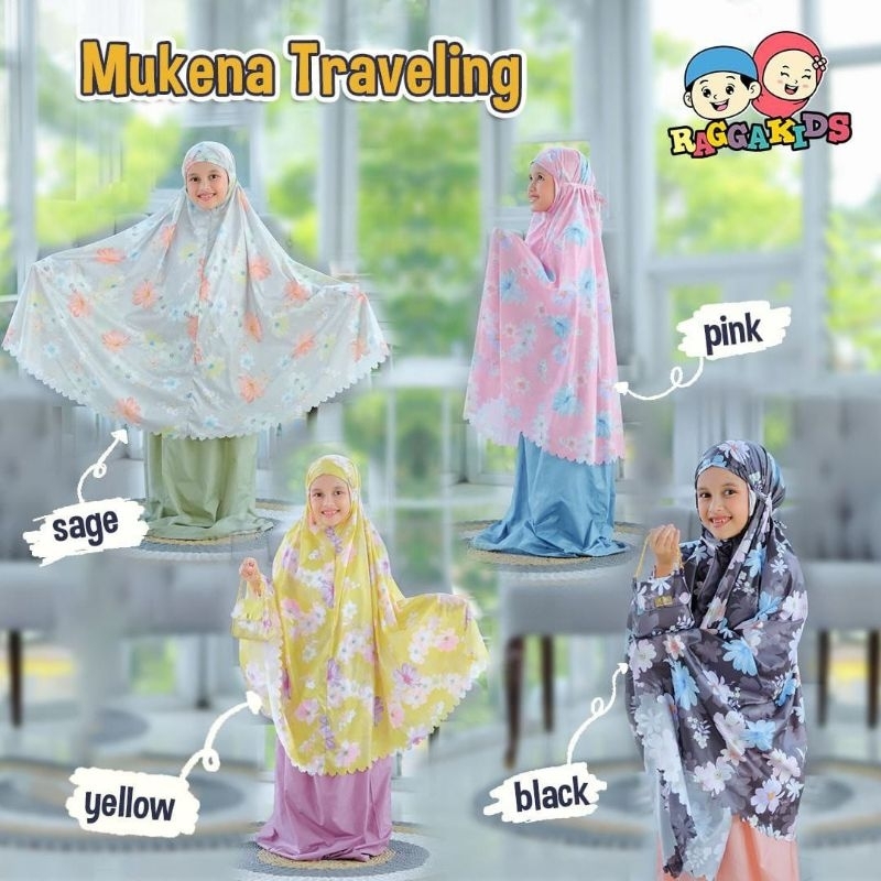 Mukena Traveling Anak. Mukena Anak Ringan. Mukena Anak Motif Bunga