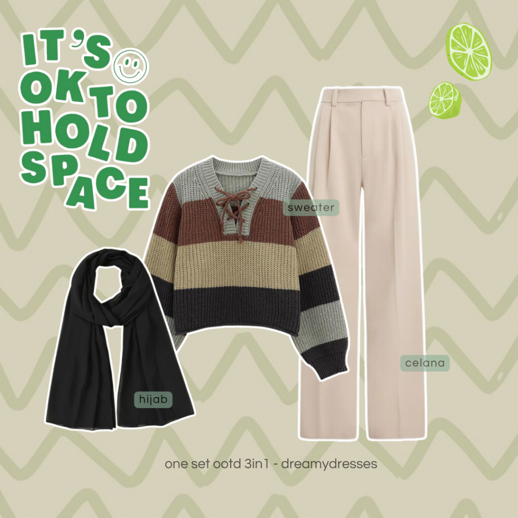 3IN1 SET 165 - One Set Hijab Kekinian OOTD Hijab Stylish Wanita Outfit Kampus Nongkrong Hangout Outf