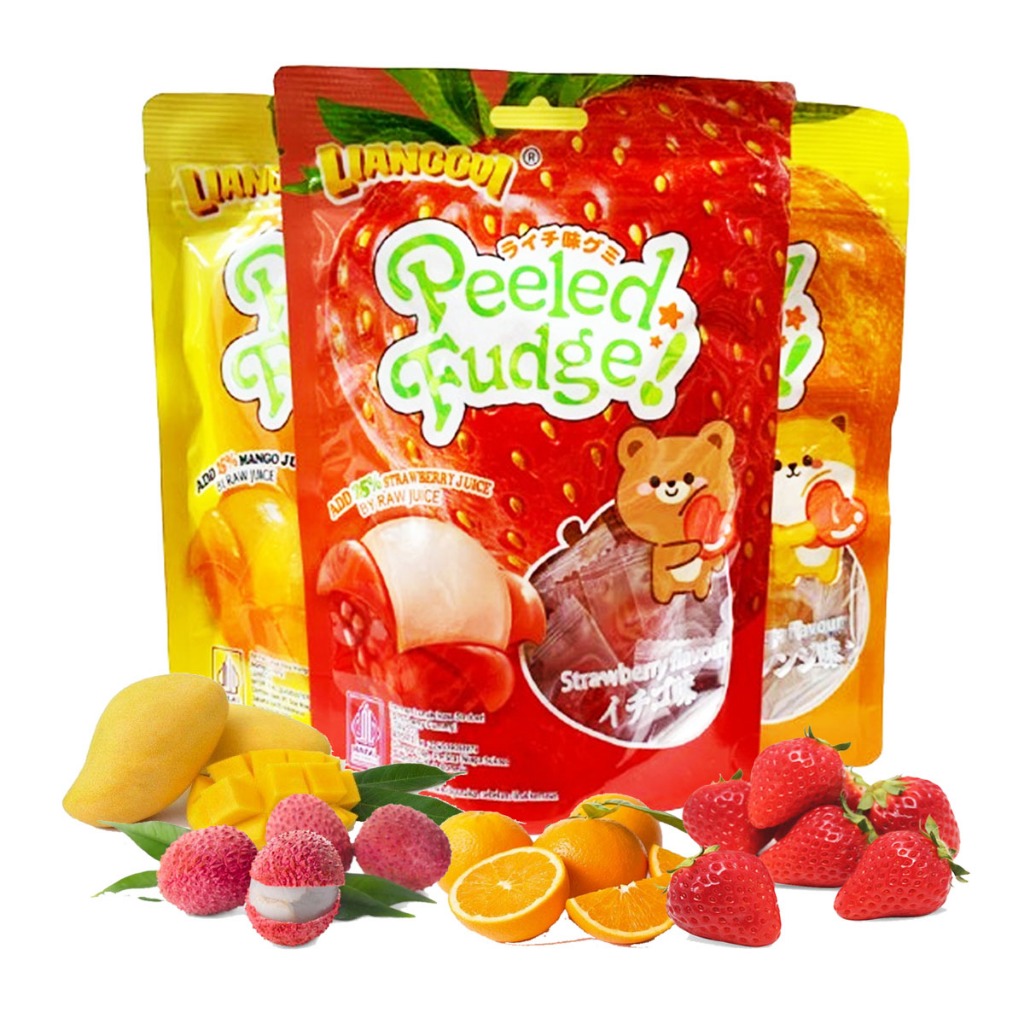 

Lianggui Peeled Fudge 108g Halal Permen Lunak Rasa Mangga Strawbery Jeruk Leci Permen Kupas Jelly