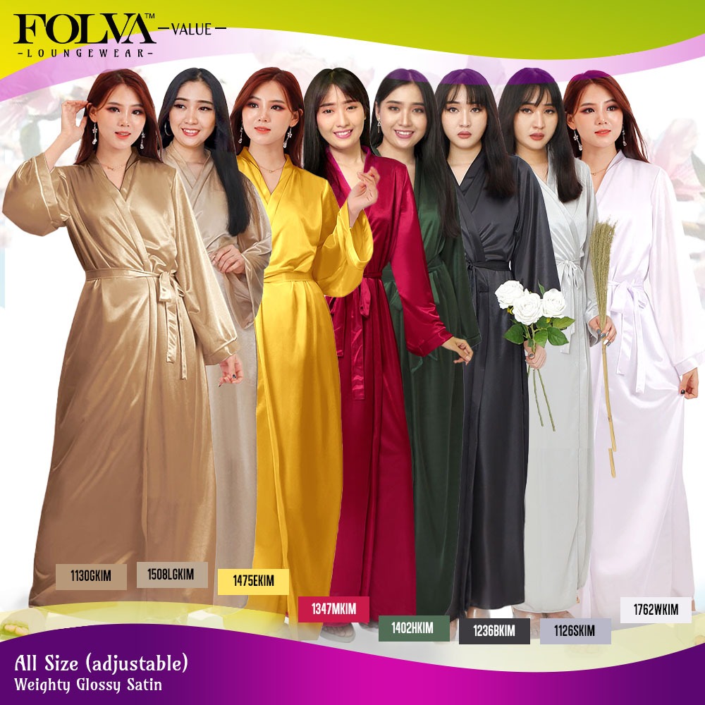 Folva Kimono Baju Tidur Panjang Satin Robe All Size